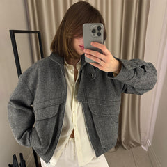 Vintage Stand-up Collar Zip Up Jacket