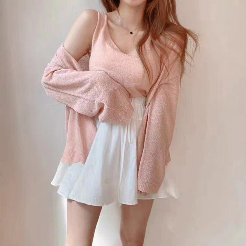Solid Color Knitted Two-piece Set