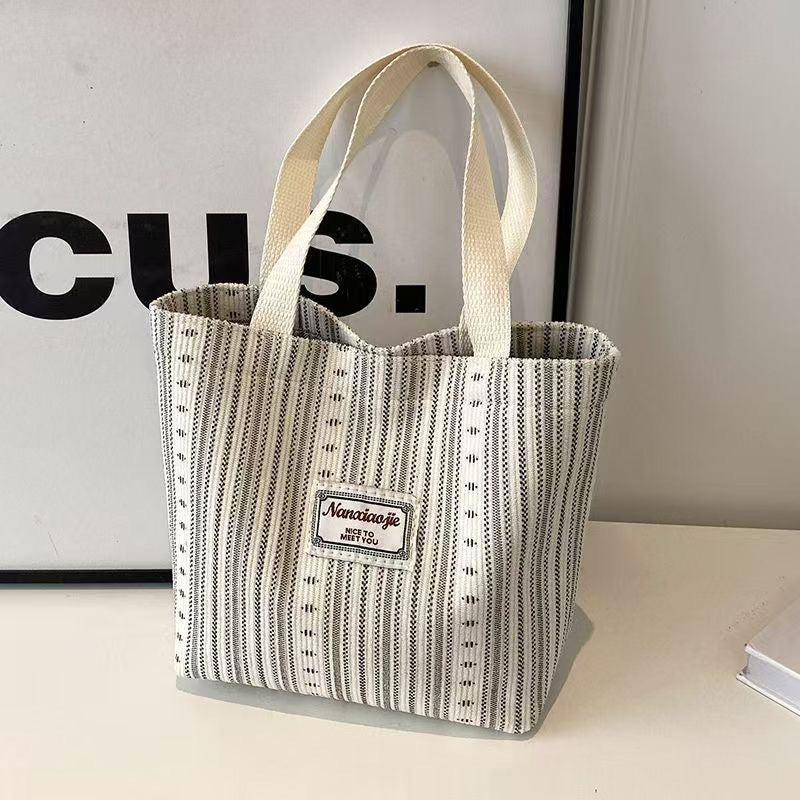 Embroidered Corduroy Tote Bag