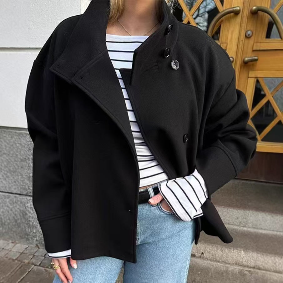 Women's Jacket Stand Collar Single Breasted Loose Woolen Coat