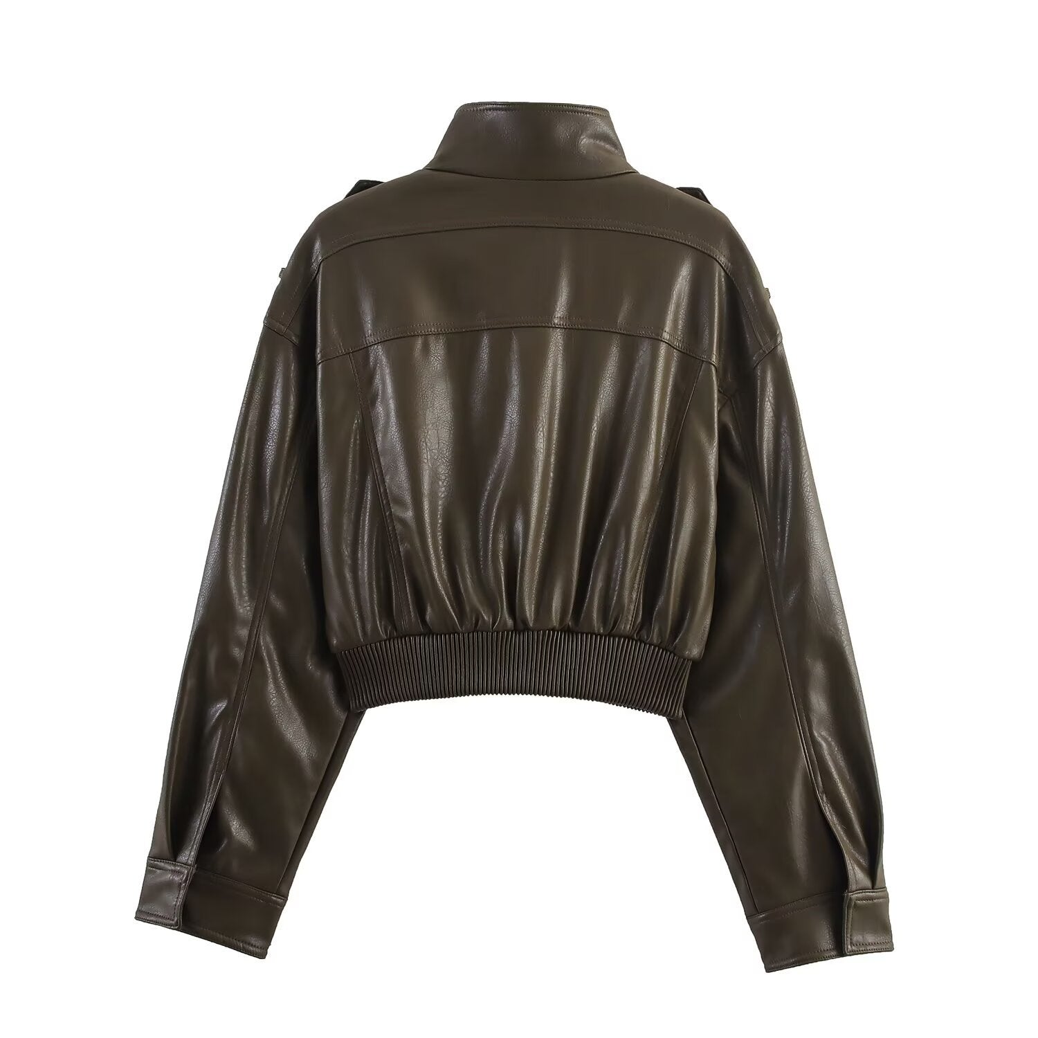 Vintage Faux Leather Zip Up Crop Jacket