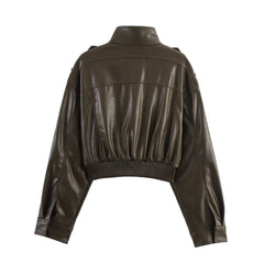 Vintage Faux Leather Zip Up Crop Jacket