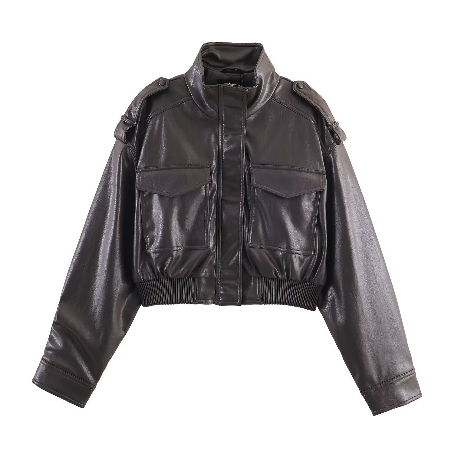 Vintage Faux Leather Zip Up Crop Jacket