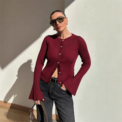 Women's Long-sleeved Sweater Solid Color Base Thread Top