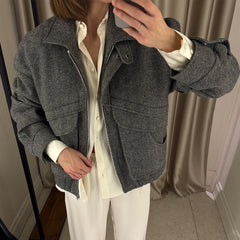 Vintage Stand-up Collar Zip Up Jacket