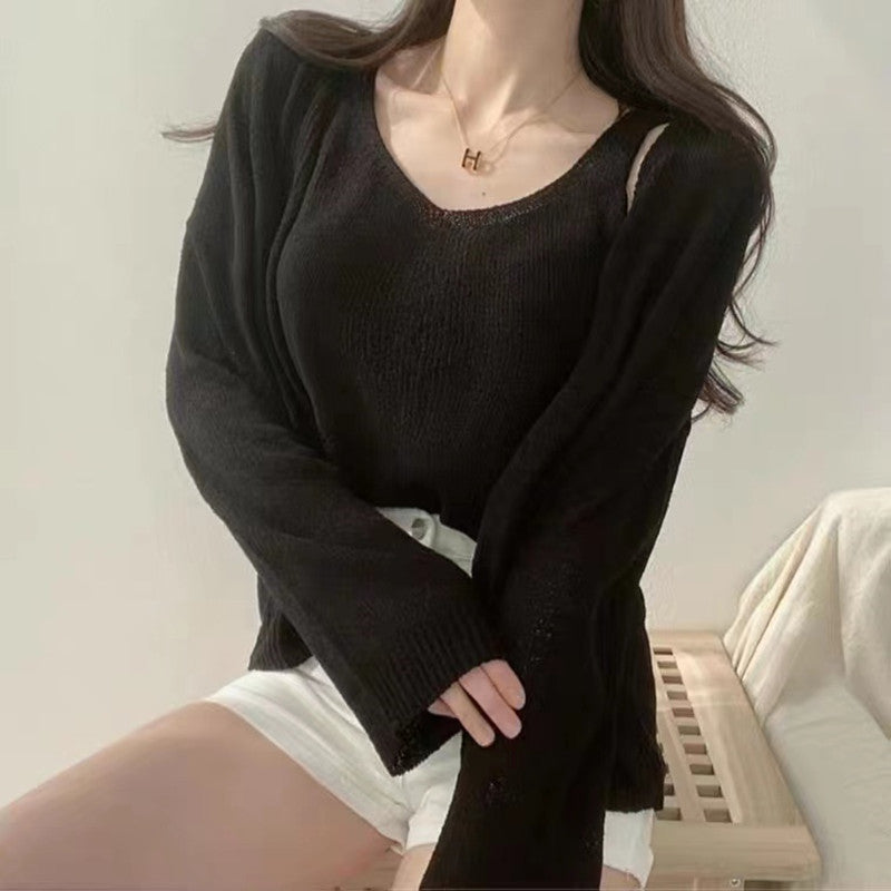 Solid Color Knitted Two-piece Set