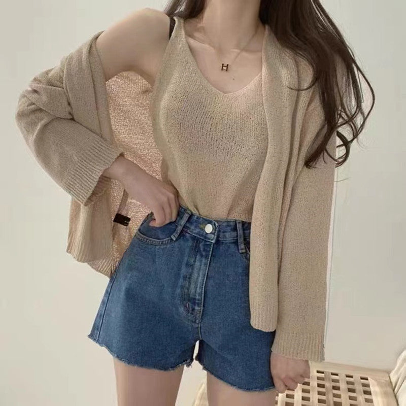 Solid Color Knitted Two-piece Set