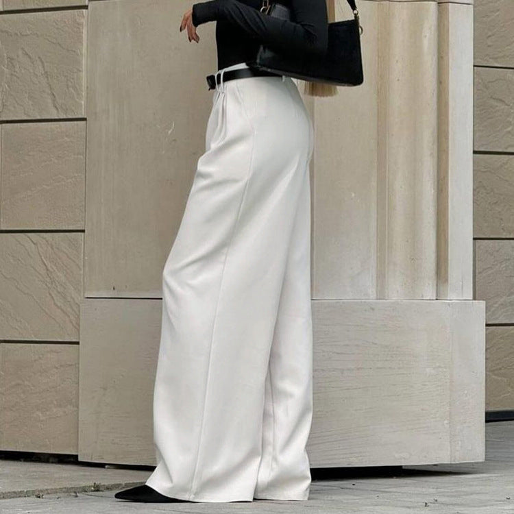 Solid Color High Waist Loose Casual Pants