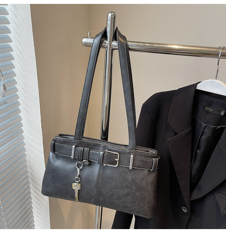 Vintage Buckled Key Pu Leather Shoulder Bag