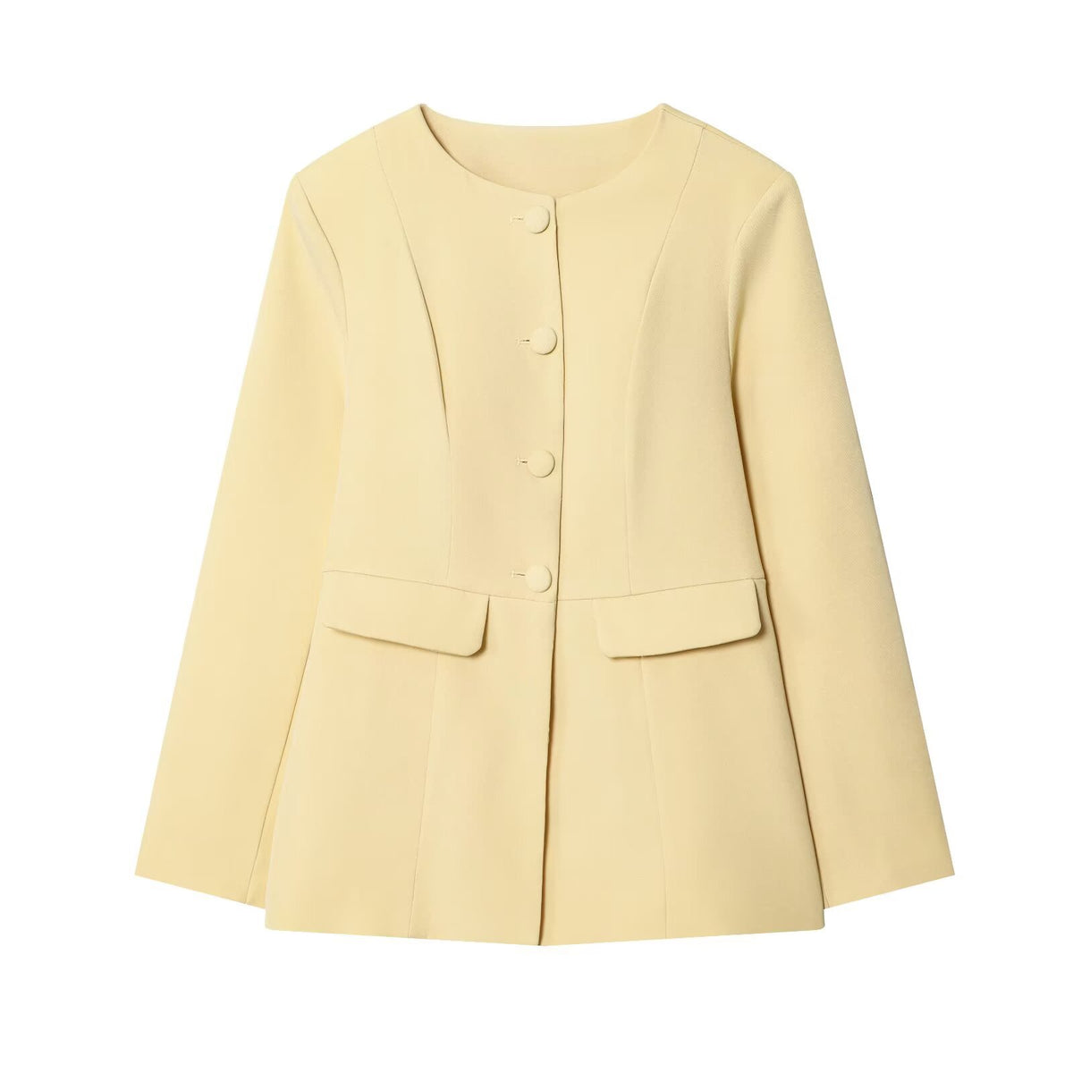 Solid Color Round Neck Suit Blazer