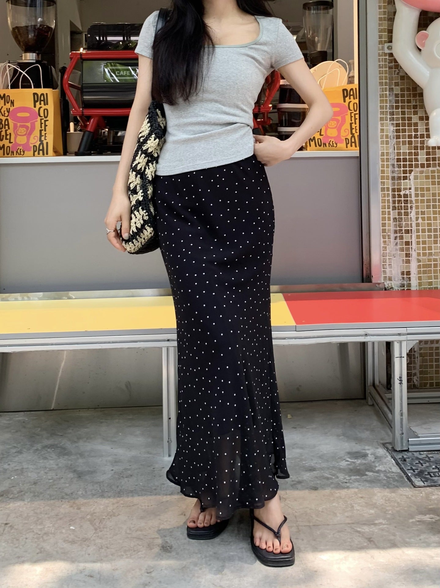 Polka Dot Print Maxi Skirt
