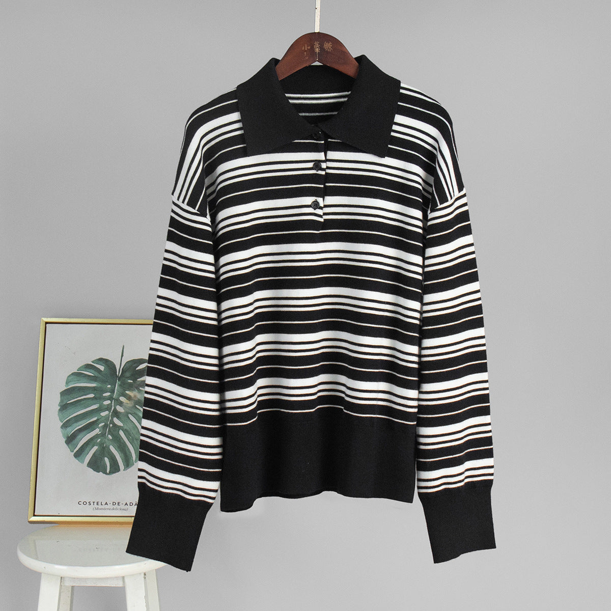 Vintage Polo Collar Striped Sweater