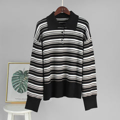Vintage Polo Collar Striped Sweater