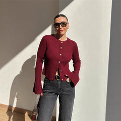 Women's Long-sleeved Sweater Solid Color Base Thread Top