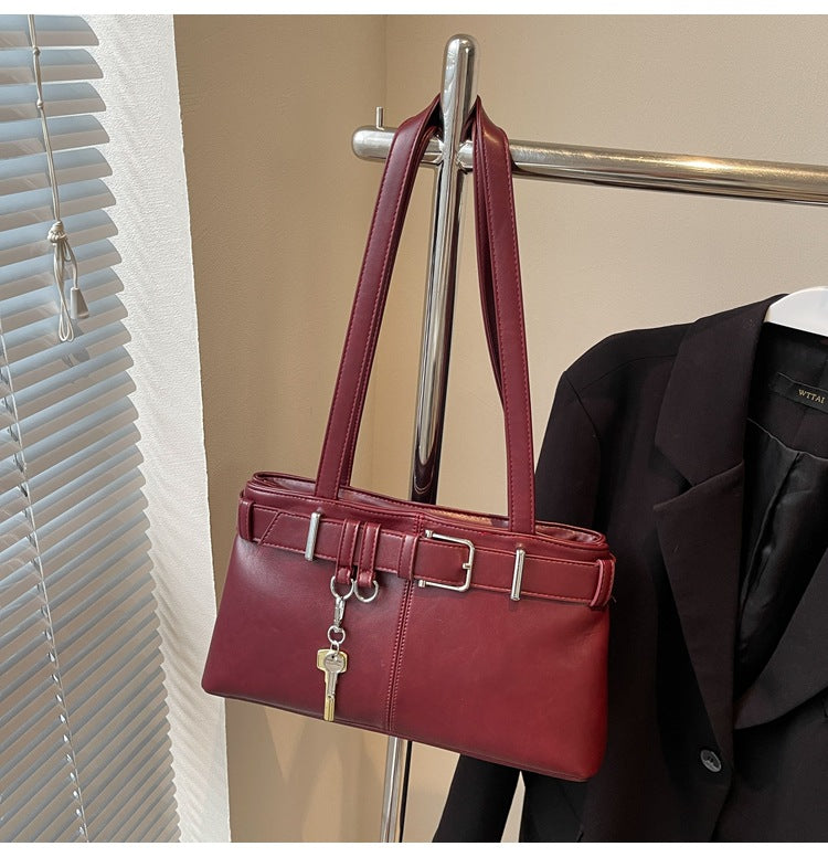 Vintage Buckled Key Pu Leather Shoulder Bag