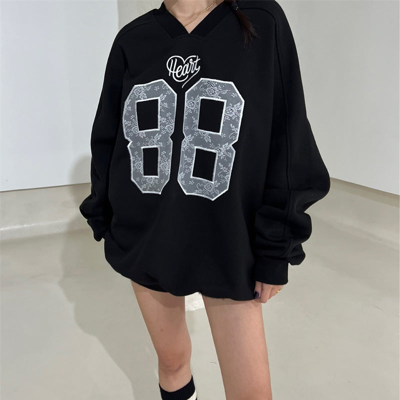 Letter V-neck Sports Sweater Loose Women