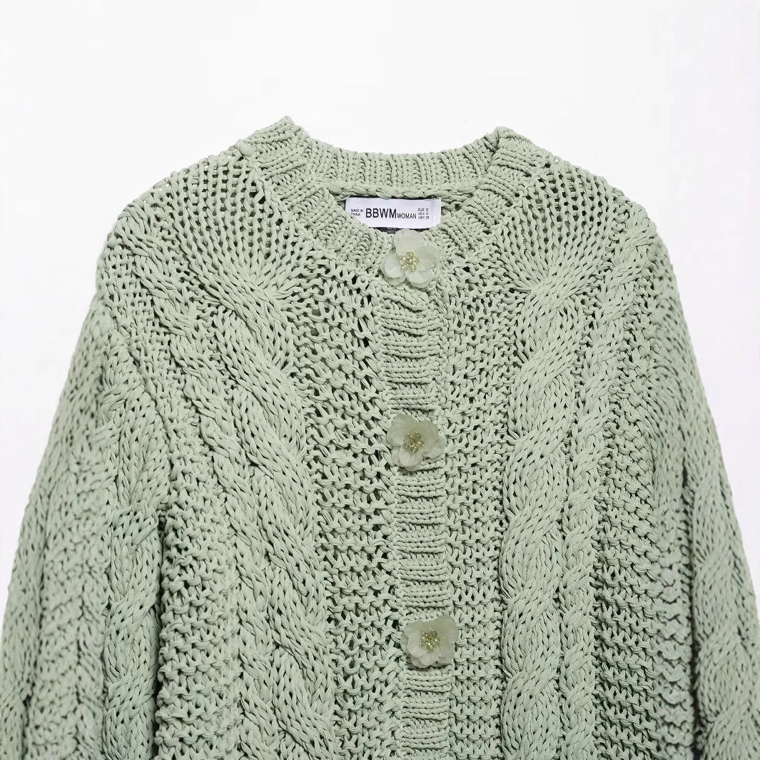 Women's Flower Row Decorative Knitted Coat
