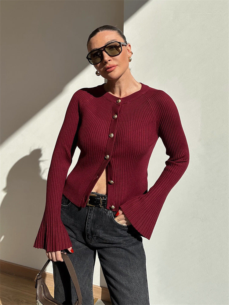 Women's Long-sleeved Sweater Solid Color Base Thread Top