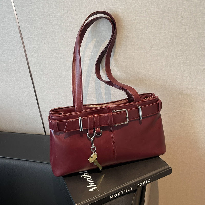 Vintage Buckled Key Pu Leather Shoulder Bag