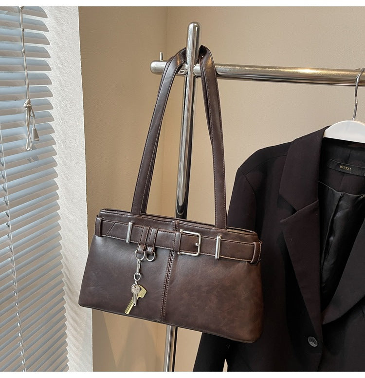 Vintage Buckled Key Pu Leather Shoulder Bag