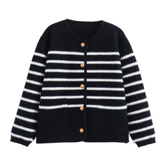 Old Money Striped Button Knitted Cardigan