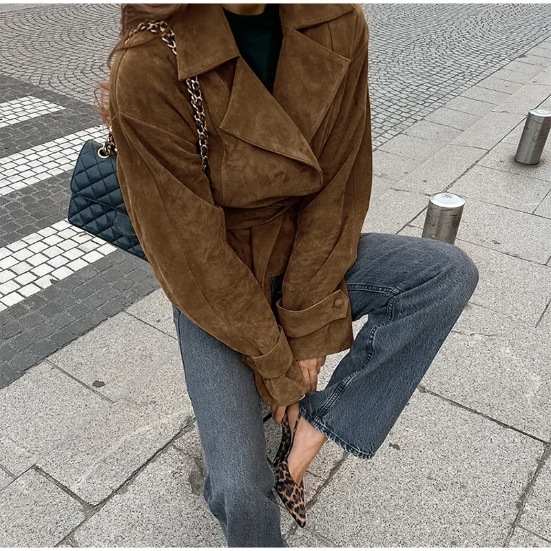 Vintage Suit Collar Belted Jacket