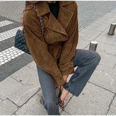 Vintage Suit Collar Belted Jacket