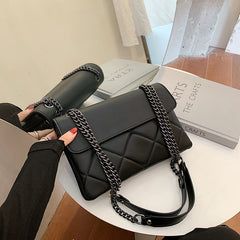 Solid Color Chain Rhombus Pu Leather Shoulder Bag