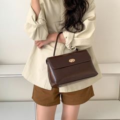 Vintage Oil Wax Pu Leather Square Handbag