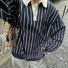 Vintage Polo Collar Striped Oversized Sweater