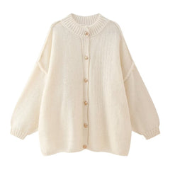 Vintage Round Neck Loose Button Cardigan