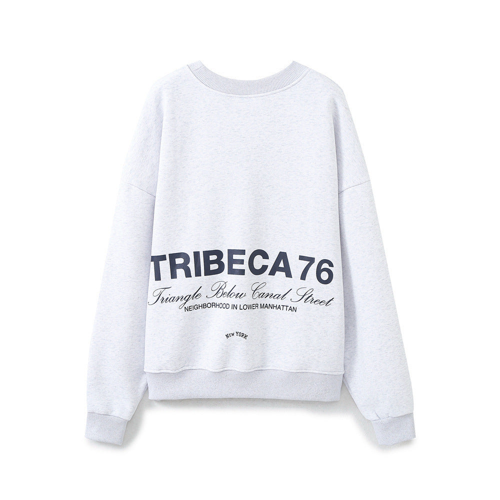 Embroidered Letter Round Neck Pullover Sweatshirt