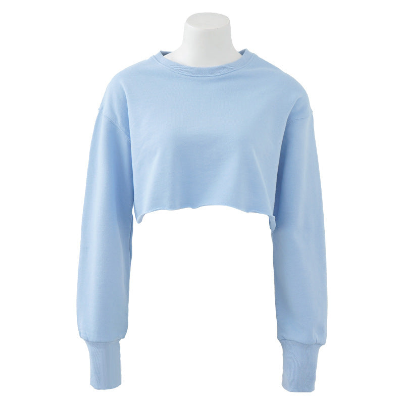 Solid Color Cropped Sweatshirt