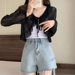 Aesthetic Ruffled Collar Lace Cardigan