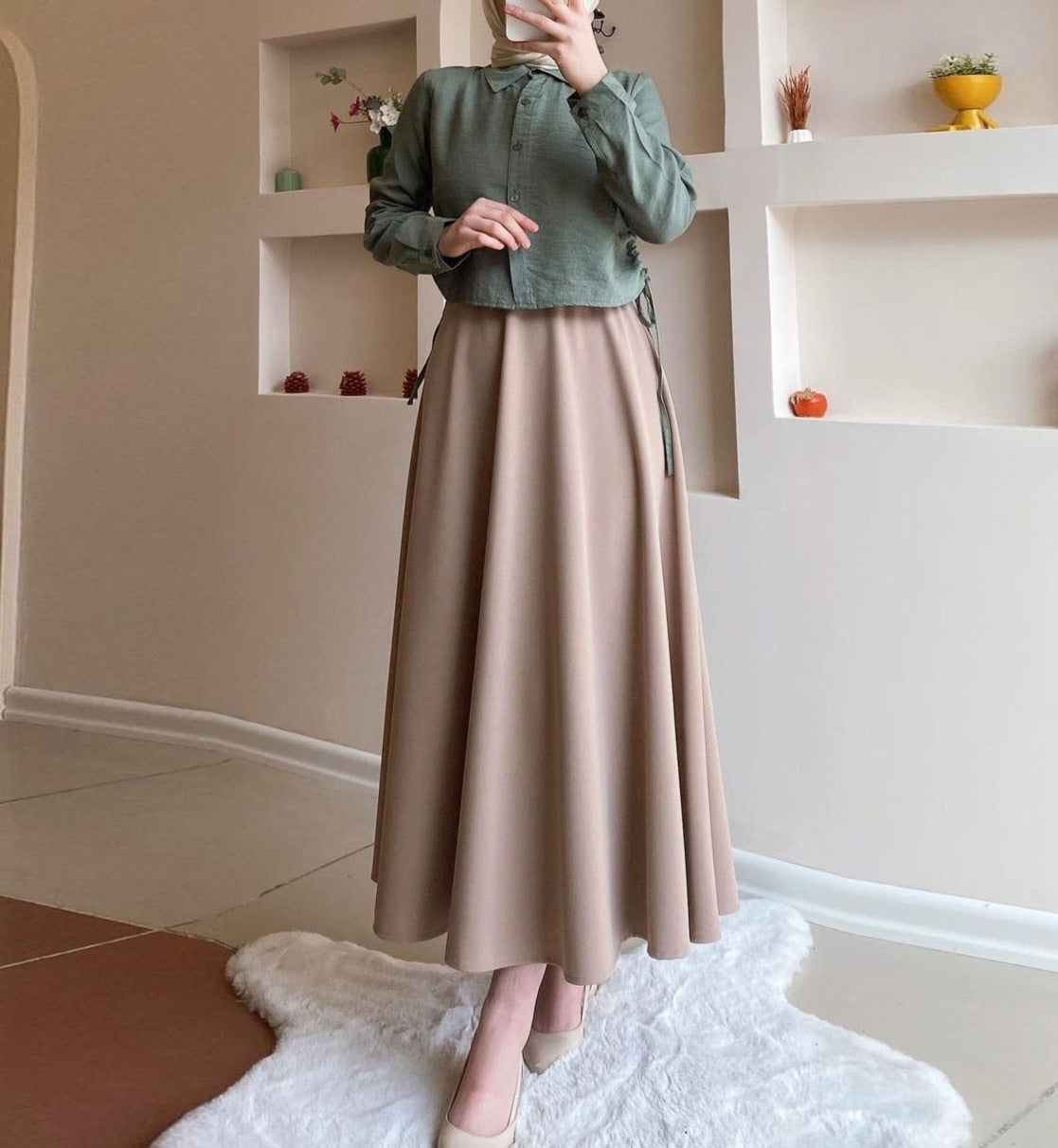 Long Sleeve Shirt High Waist Skirt Suit