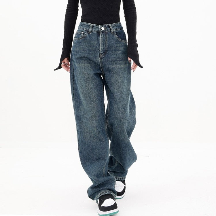 Three Button Baggy Wide Leg Boyfriend Jeans