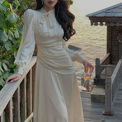 Women's Design Sense Long Sleeve Satin Dress