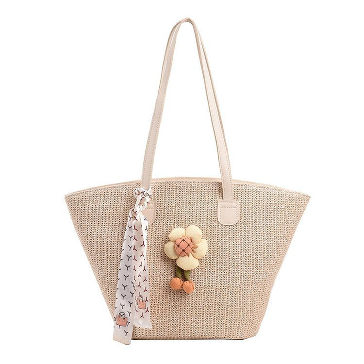 Mori Style Large Capacity Flower Decor Tot Bag