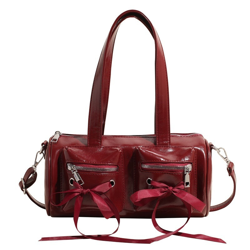 Bow Knot Zip Up Pocket Pu Leather Crossbody Bag