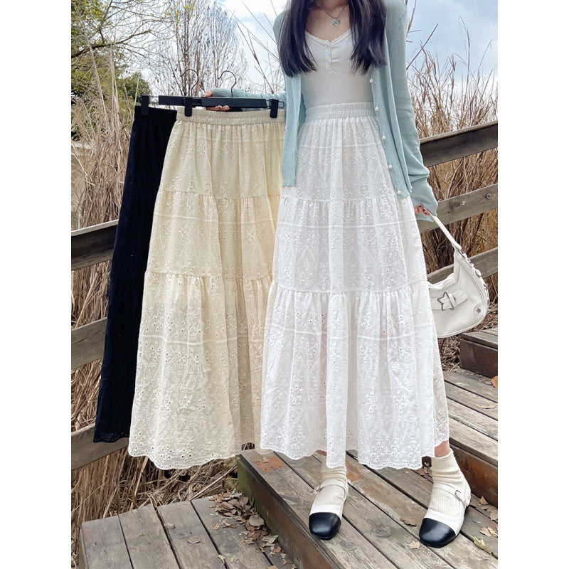 Fairy Elastic Waist Lace Umbrella Maxi Skirt