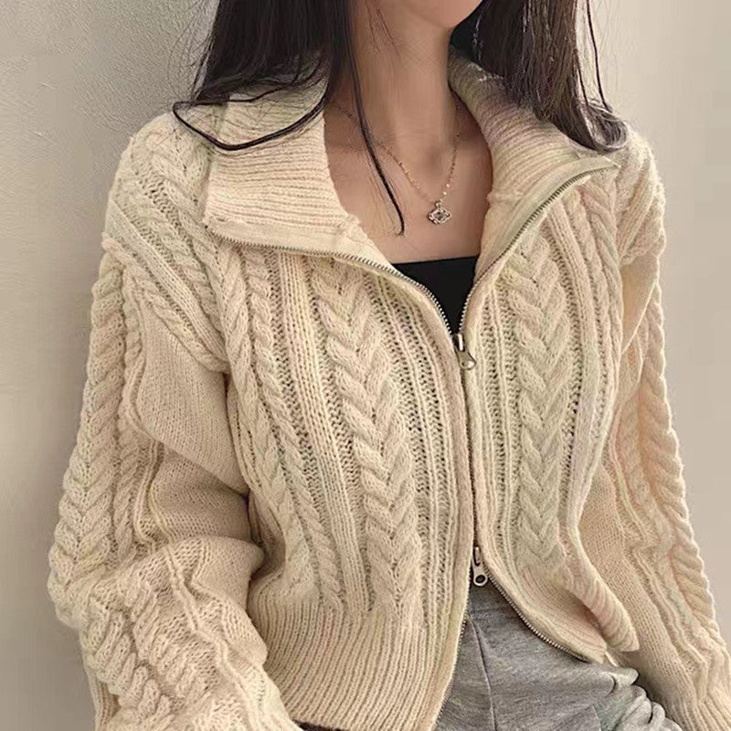 Vintage Zip Up Cable Knit Cardigan