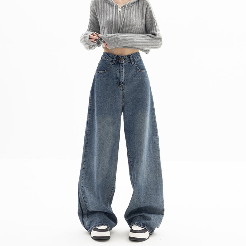 Faded Denim Baggy Wide Leg Boyfriend Jeans