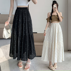 Dot Pleated Ballet Maxi Skirt