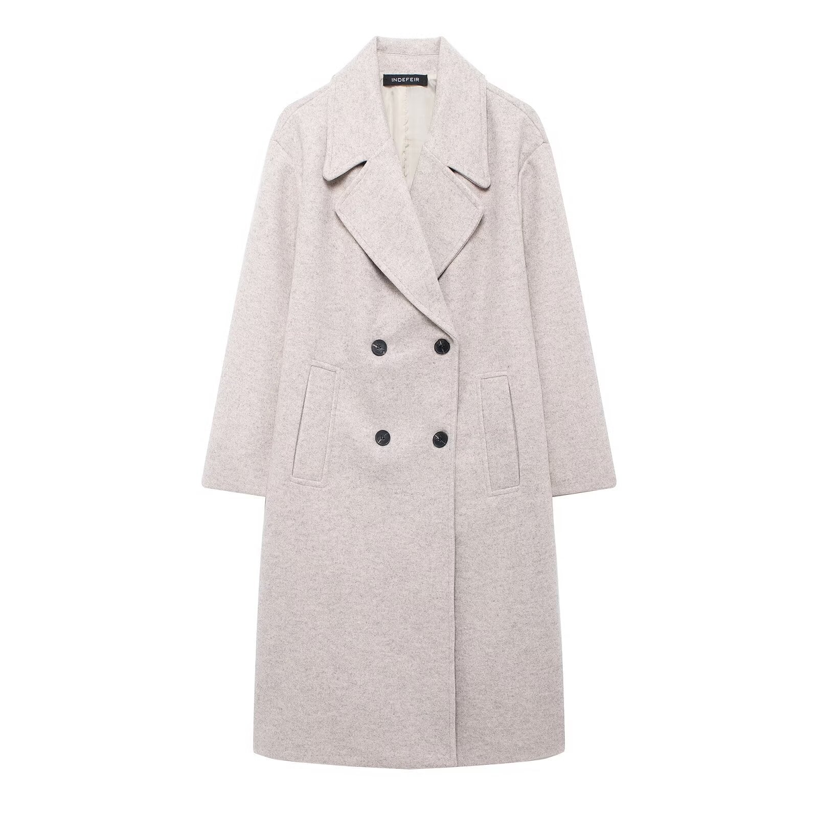 Solid Color Double Breasted Lapel Oversized Coat