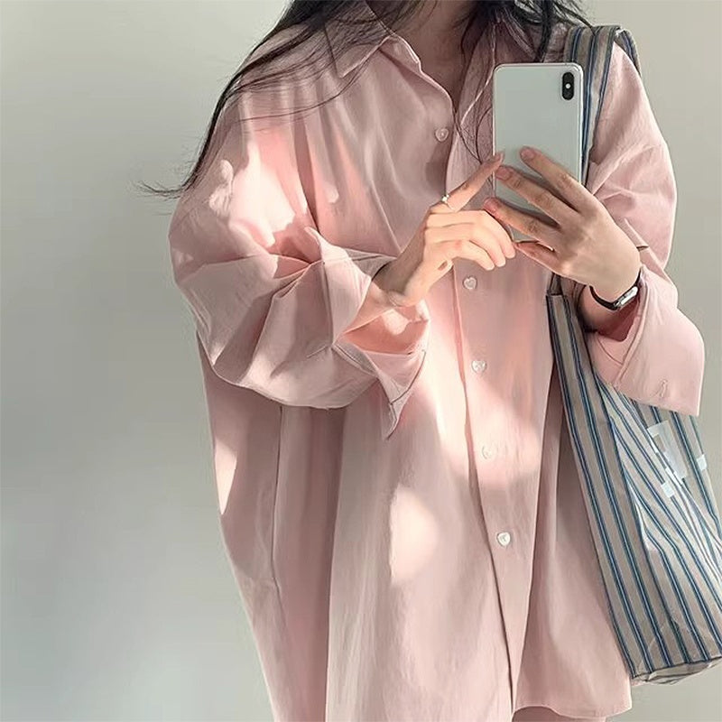 Polo Collar Long Sleeve Loose Blouse