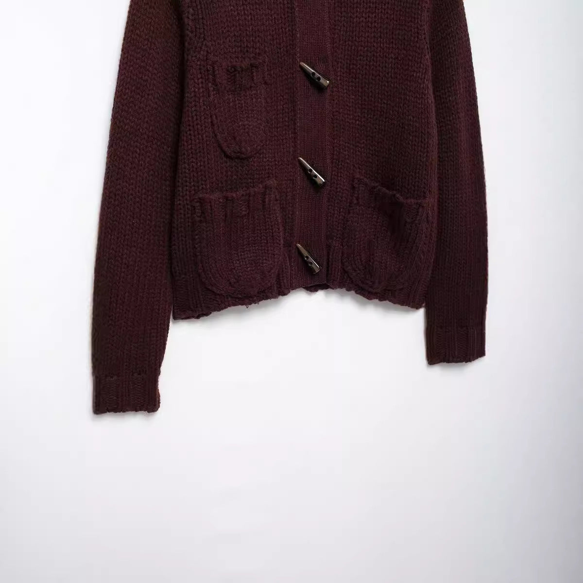 Horn Button Front Pocket Knitted Cardigan