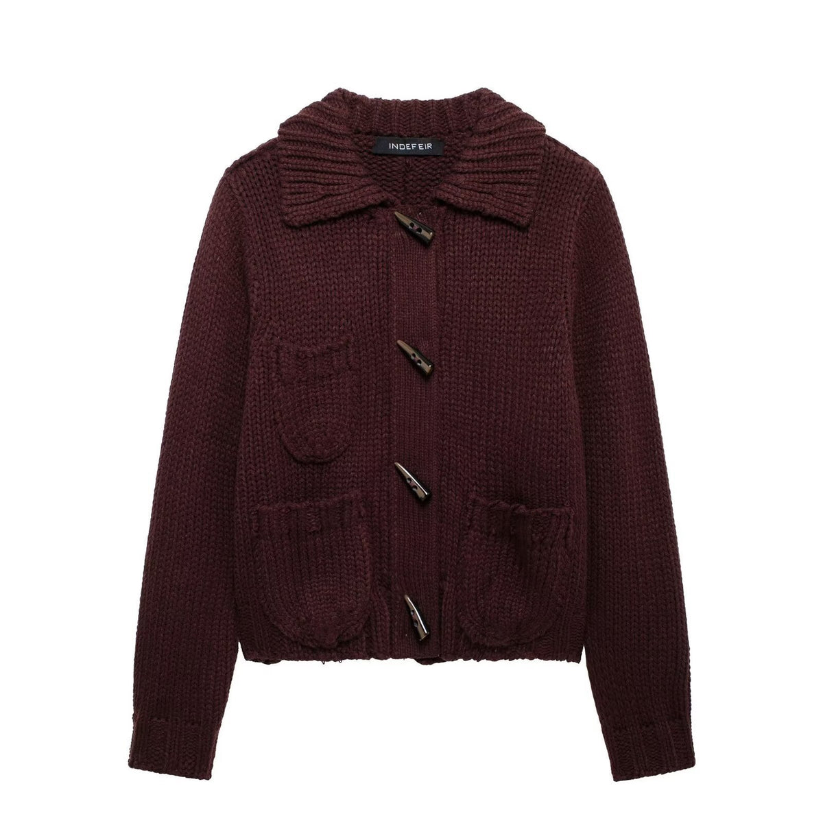 Horn Button Front Pocket Knitted Cardigan