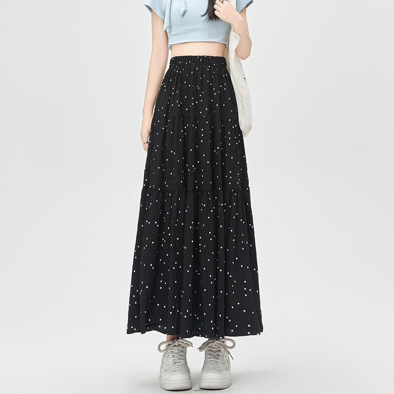 Vintage Polka Dot Stitching Maxi Skirt