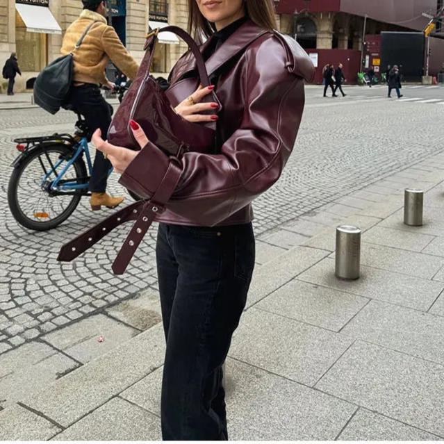 Vintage Double Breasted Pu Leather Jacket