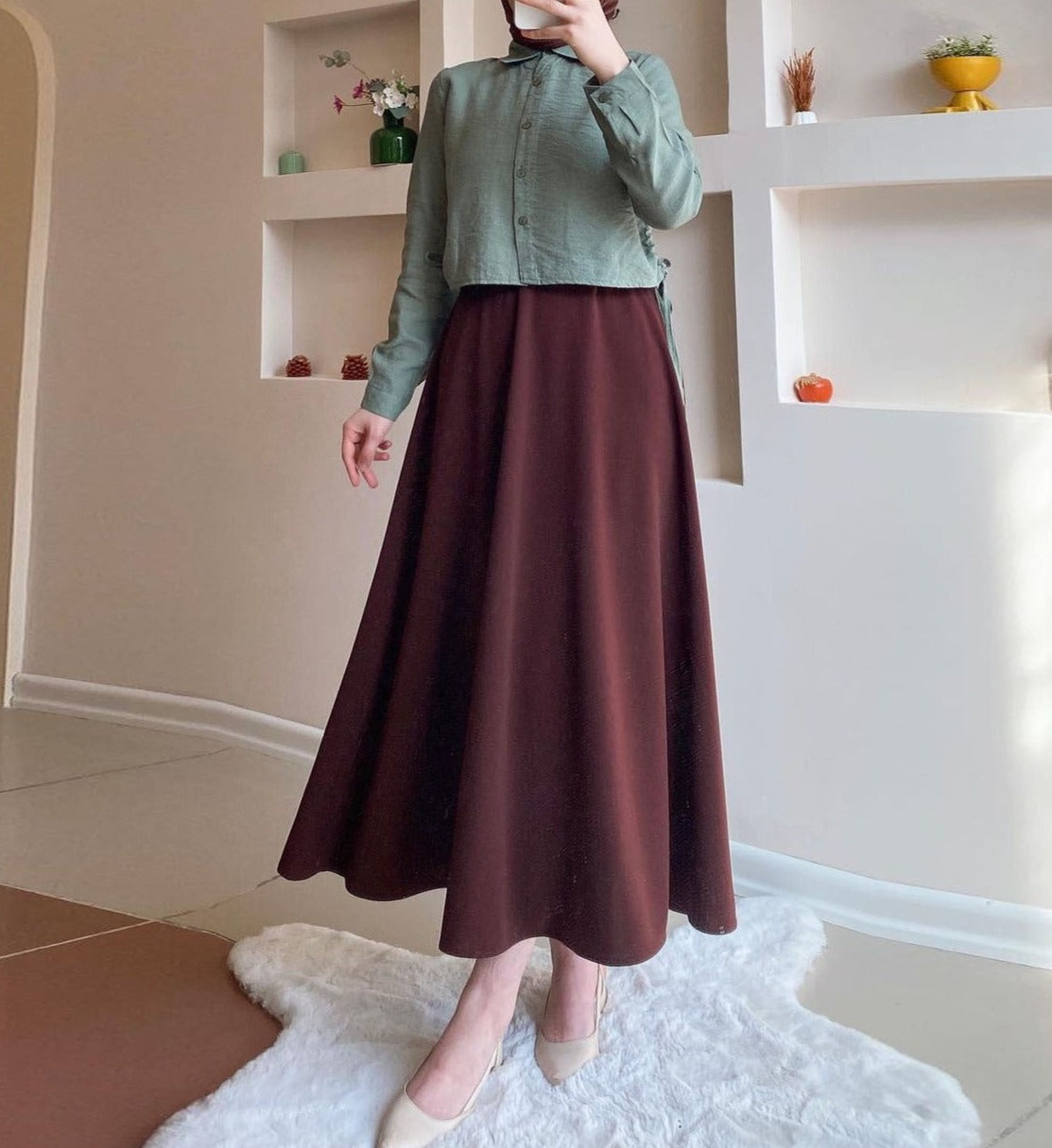 Long Sleeve Shirt High Waist Skirt Suit